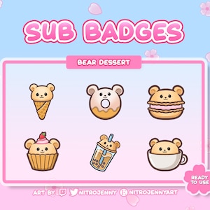 Cute Bear Dessert Badges for Twitch | Coffee | Bubble Tea | Kawaii | Digital