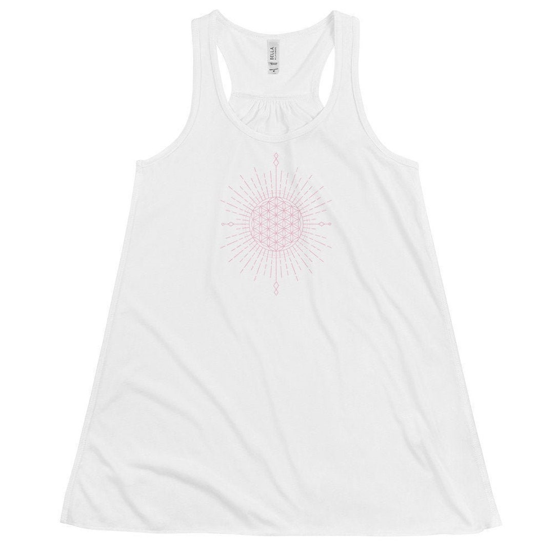 Flower of Life Tank Top Flowy Racerback Ideal for Working Out or Pairing With Jeans White and