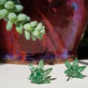 Marijuana Leaf Pot Leaf Resin Stud Earrings