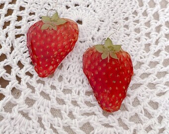 Real Strawberry earrings, fruit earrings, real fruit earrings, dried fruit earrings