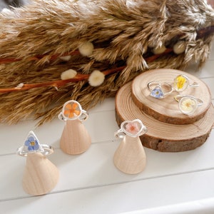 Pressed flower adjustable rings, resin flower rings, Real flower rings, Forget-me-not ring