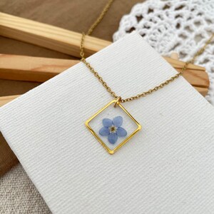 Forget me not necklace, real flower necklace, pressed flower pendant