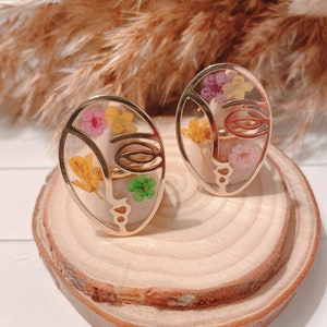Pressed flower ring, Picasso face ring,real flower ring, statement ring
