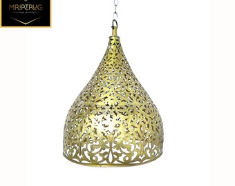 Morocco Gold Silver Black Hanging Lamp Shade - Handmade Brass Morocco Hanging Pendant Light - Bohemian Engraved Copper Ceiling Light Fixture