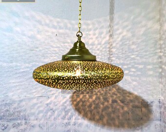 Bohemian Engraved Brass Ceiling Light Fixture - Morocco Bronze Gold Silver Copper Hanging Lampshade - Handmade Morocco Hanging Pendant Light