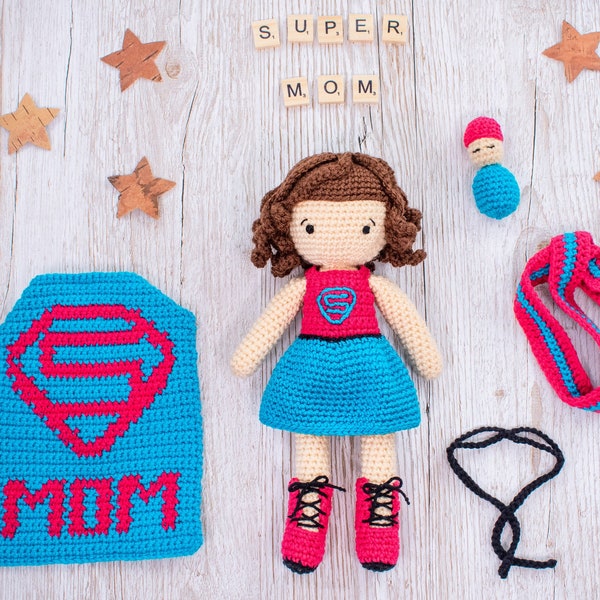 Super Mom doll | Crochet pattern | Amigurumi PDF | Superhero doll | Newborn mom amigurumi pattern