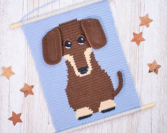 Baby Dachshund wall hanging pattern |  Dog Wall crochet decor | Nursery decor pattern | Crochet Decor for kids | Animal Wall tapestry