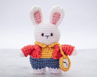 White Rabbit amigurumi pattern. Crochet White Rabbit stuffed toy PDF pattern. Wonderland collection