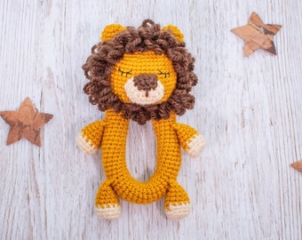 Modèle de hochet au crochet Bébé Lion | Modèle de lion Amigurumi | Cadeau de baby shower bricolage | Jouet nouveau-né | Softie petit lion | Genre neutre