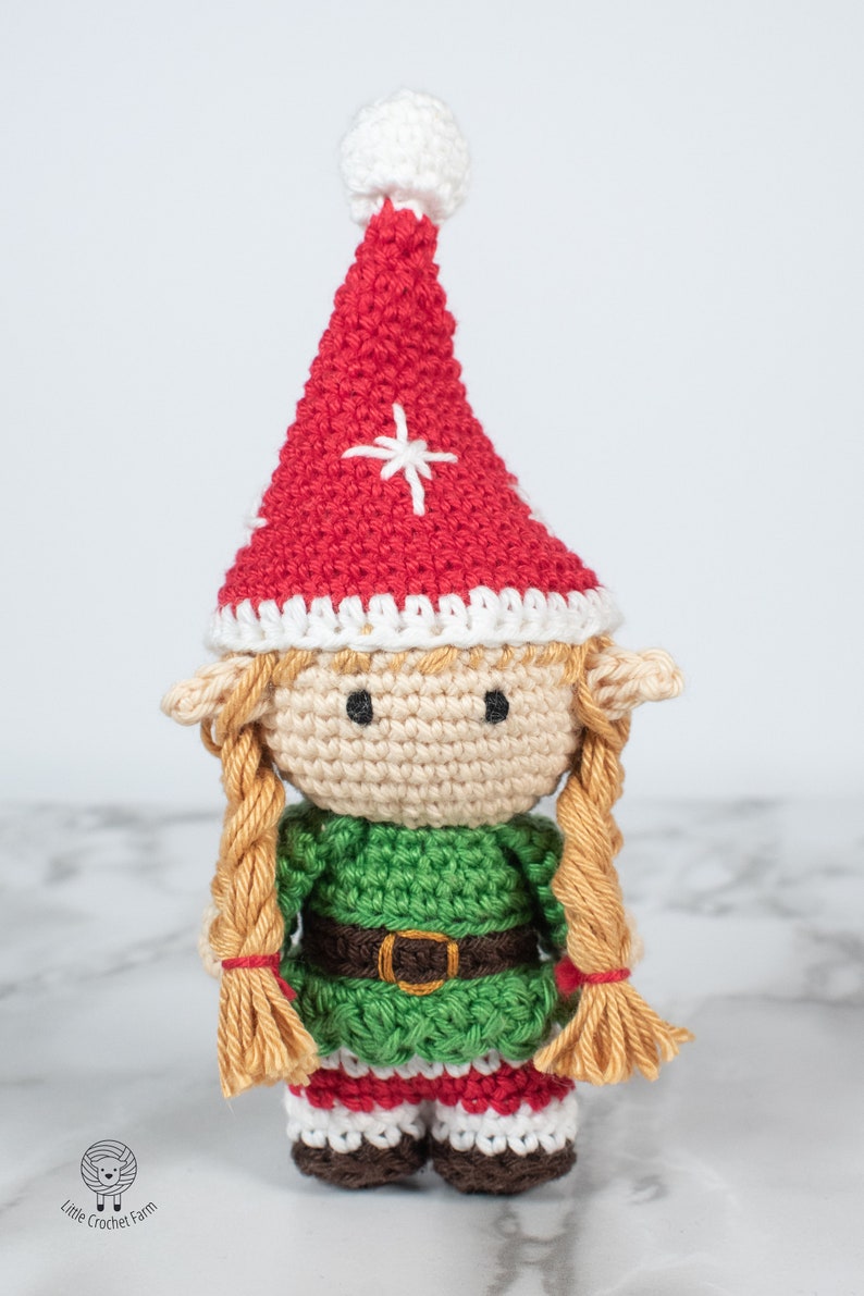 Crochet Elf Girl amigurumi pattern Mini Girl Elf Christmas ornament crochet pattern Video tutorial image 3
