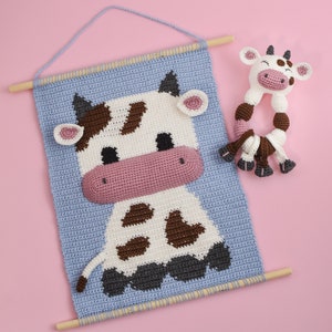 Baby cow wall hanging pattern Wall crochet decor Nursery decor pattern Crochet Decor for kids Animal Wall tapestry image 6