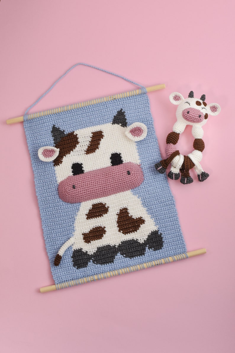 Baby cow wall hanging pattern Wall crochet decor Nursery decor pattern Crochet Decor for kids Animal Wall tapestry image 6