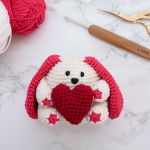 Love Bunny amigurumi pattern. Valentine&#39;s Bunny crochet pattern. Stuffed animal DIY
