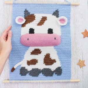 Baby cow wall hanging pattern Wall crochet decor Nursery decor pattern Crochet Decor for kids Animal Wall tapestry image 2