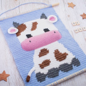 Baby cow wall hanging pattern Wall crochet decor Nursery decor pattern Crochet Decor for kids Animal Wall tapestry image 3