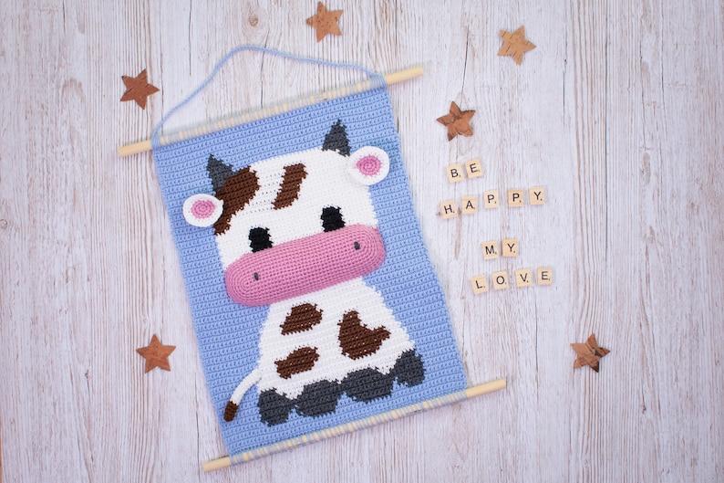 Baby cow wall hanging pattern Wall crochet decor Nursery decor pattern Crochet Decor for kids Animal Wall tapestry image 1