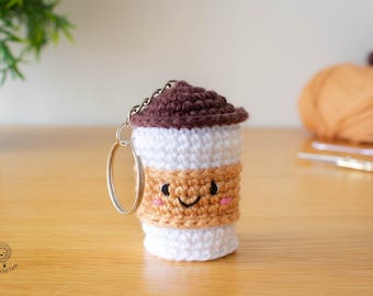 PDF Coffee Keychain Crochet Pattern, Mini Amigurumi Cup, Crochet Kids Ornament