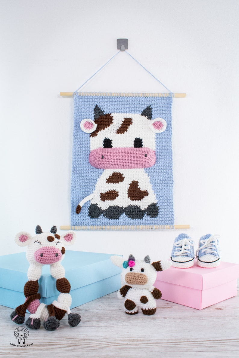 Baby cow wall hanging pattern Wall crochet decor Nursery decor pattern Crochet Decor for kids Animal Wall tapestry image 9