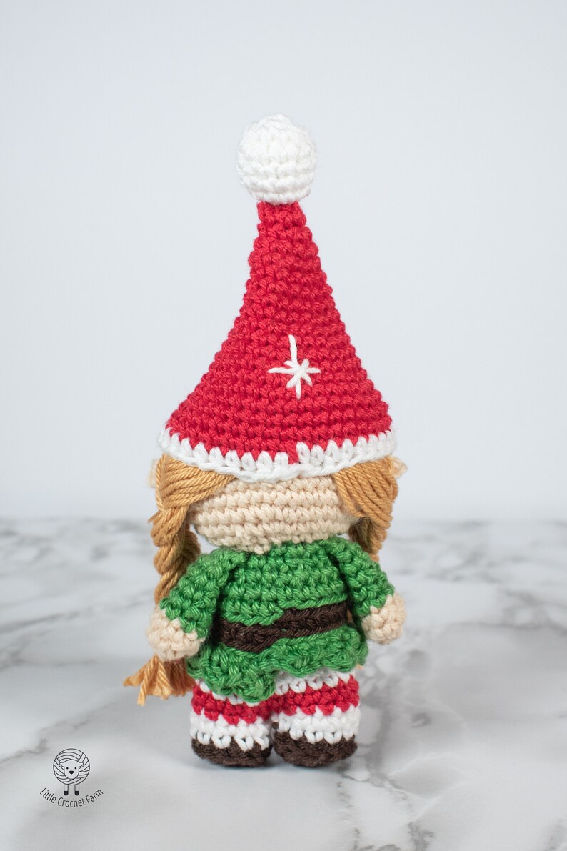 Crochet Elf Girl amigurumi pattern Mini Girl Elf Christmas ornament crochet pattern Video tutorial image 5