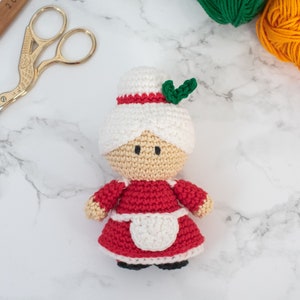 Crochet Mini Mrs. Claus amigurumi pattern Mrs. Claus Christmas ornament crochet pattern Video tutorial image 1