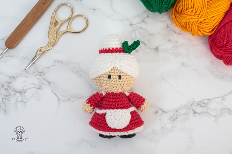 Crochet Mini Mrs. Claus amigurumi pattern Mrs. Claus Christmas ornament crochet pattern Video tutorial image 1