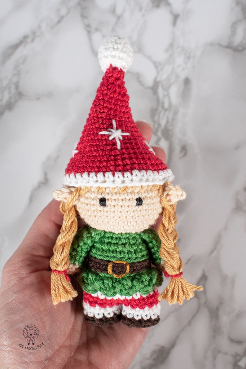 Crochet Elf Girl amigurumi pattern Mini Girl Elf Christmas ornament crochet pattern Video tutorial image 7