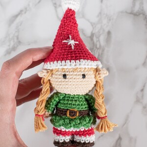 Crochet Elf Girl amigurumi pattern Mini Girl Elf Christmas ornament crochet pattern Video tutorial image 2