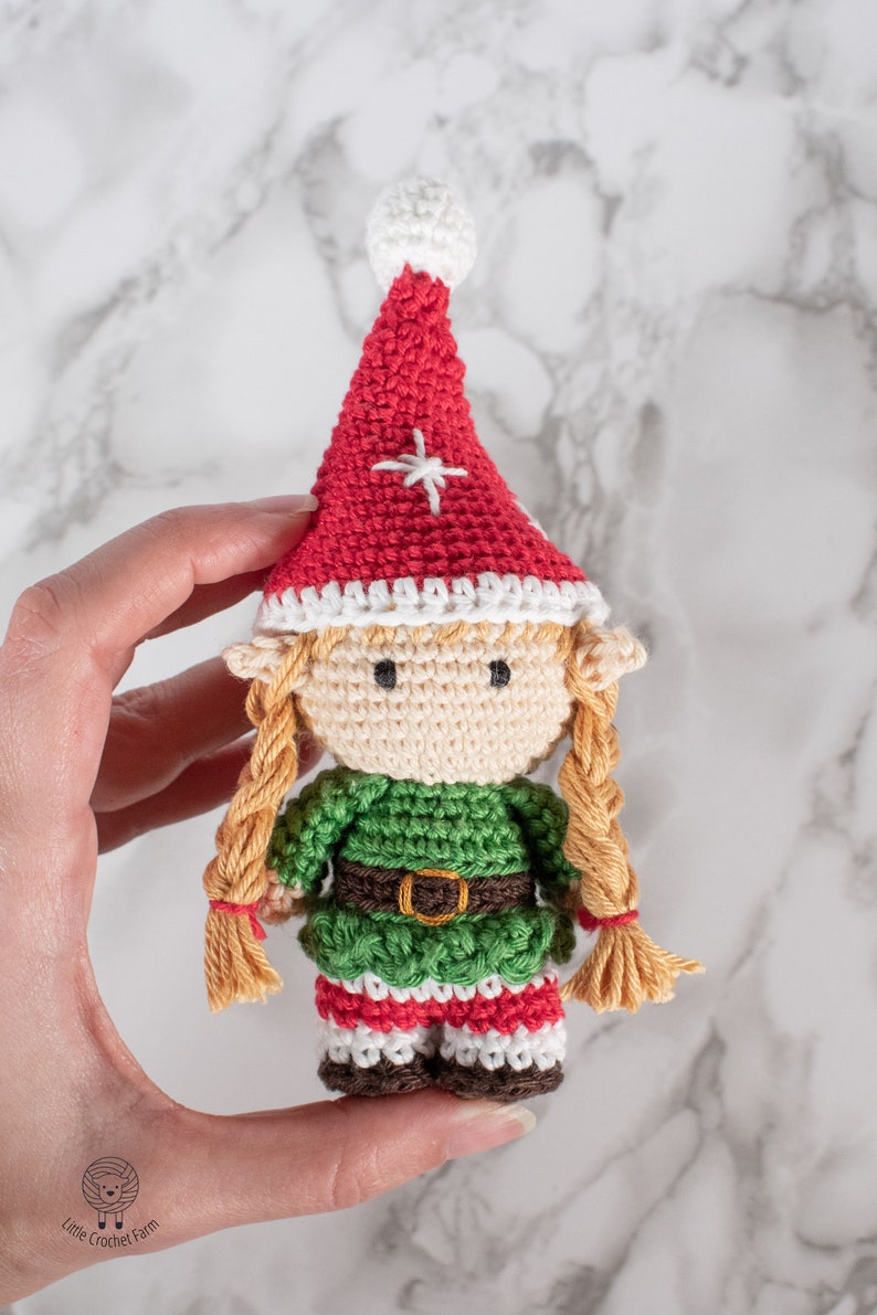 Crochet Elf Girl amigurumi pattern Mini Girl Elf Christmas ornament crochet pattern Video tutorial image 2