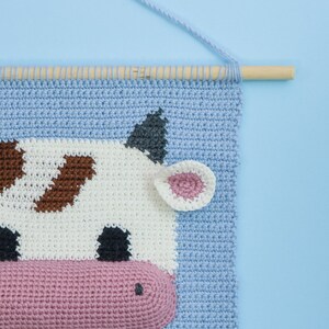 Baby cow wall hanging pattern Wall crochet decor Nursery decor pattern Crochet Decor for kids Animal Wall tapestry image 5