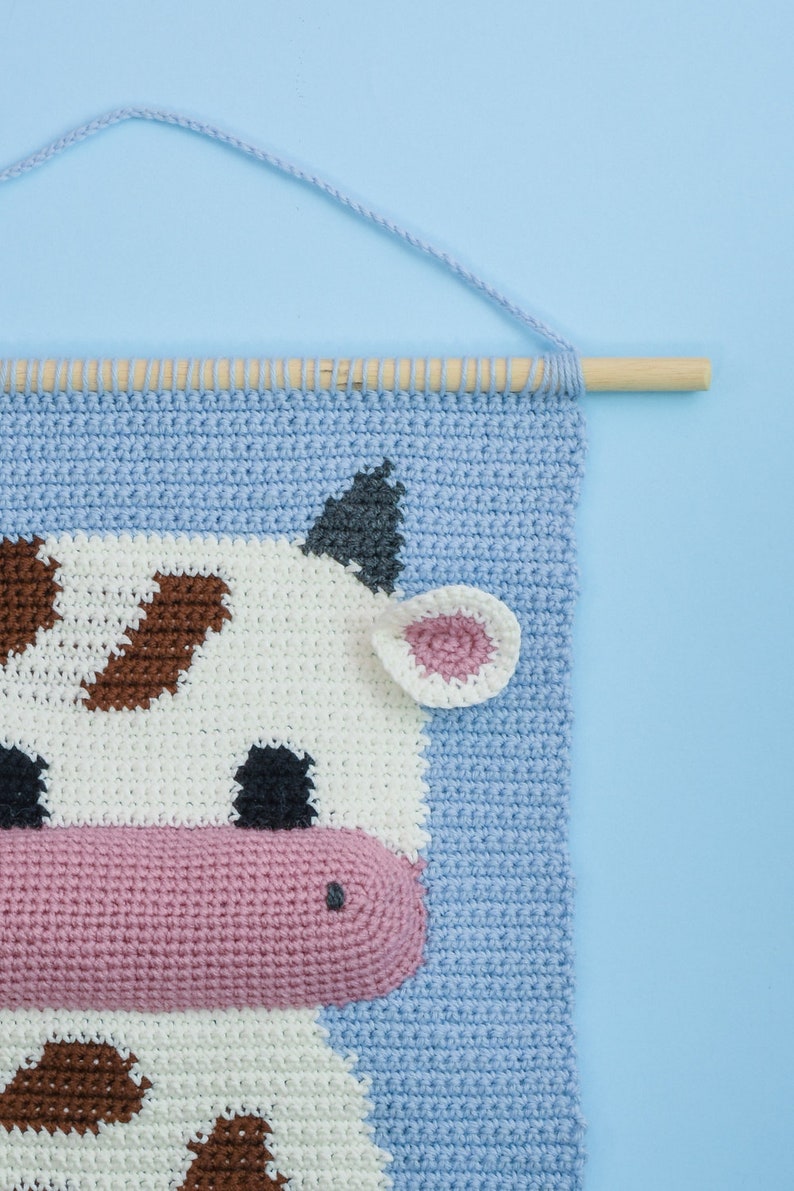 Baby cow wall hanging pattern Wall crochet decor Nursery decor pattern Crochet Decor for kids Animal Wall tapestry image 5