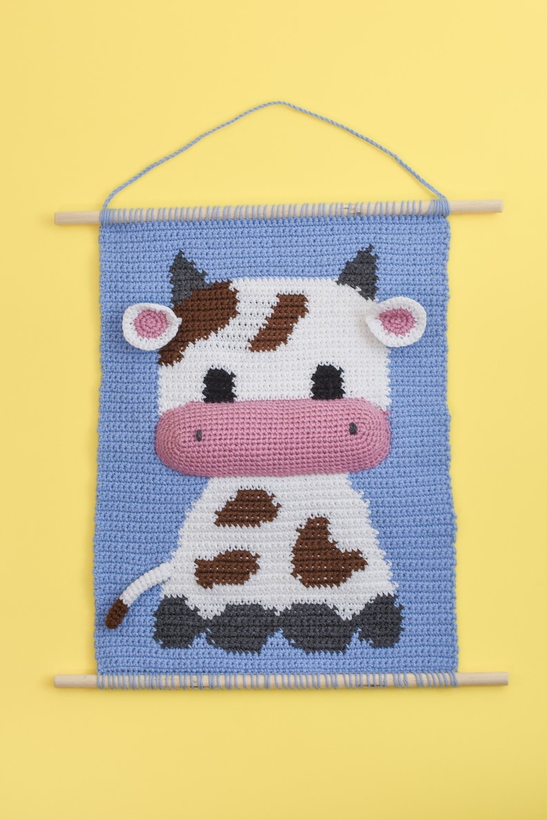 Baby cow wall hanging pattern Wall crochet decor Nursery decor pattern Crochet Decor for kids Animal Wall tapestry image 8