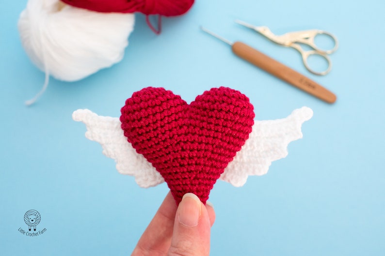 Amigurumi Heart with Wings pattern. Valentine's Heart crochet pattern. Stuffed crochet toy DIY image 1