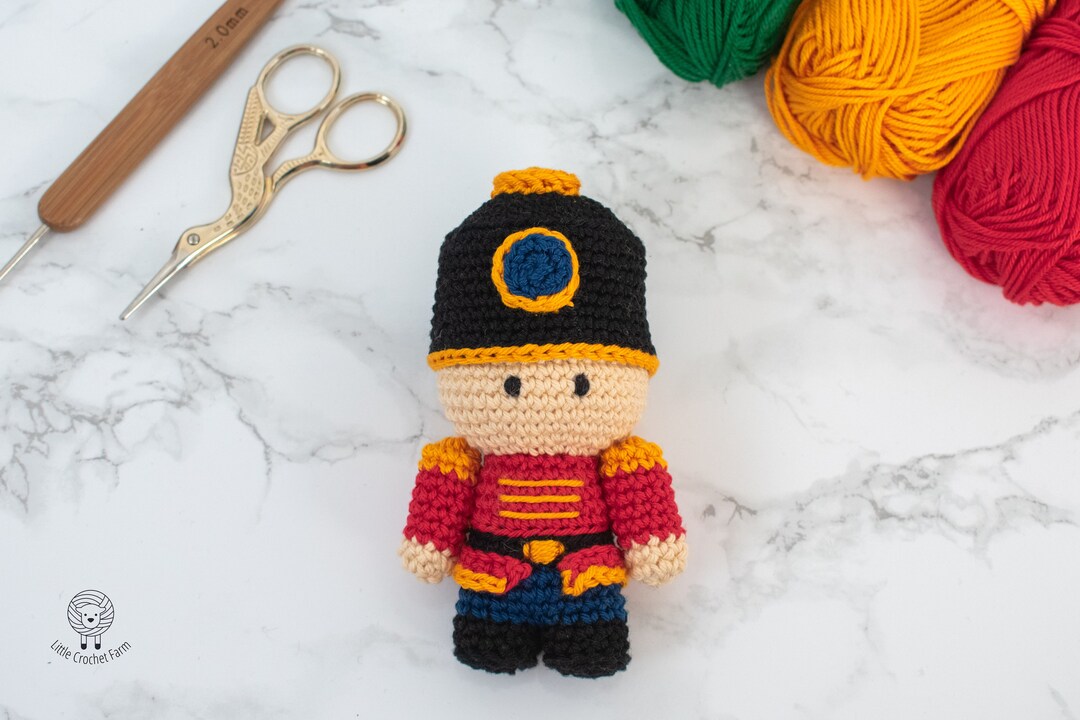 Handmade Crochet Nutcracker Soldier – Red & Gold Christmas Doll, Xmas Decoration