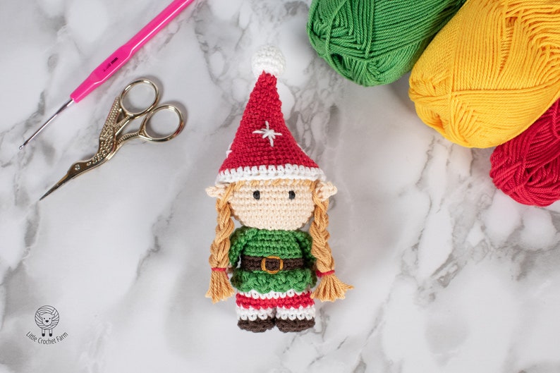 Crochet Elf Girl amigurumi pattern Mini Girl Elf Christmas ornament crochet pattern Video tutorial image 1