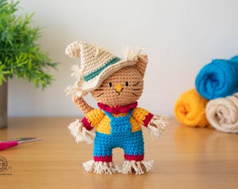 Gehaakt amigurumi-patroon vogelverschrikker. Haakpatroon kat Halloween. Pdf