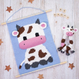 Baby cow wall hanging pattern Wall crochet decor Nursery decor pattern Crochet Decor for kids Animal Wall tapestry image 7