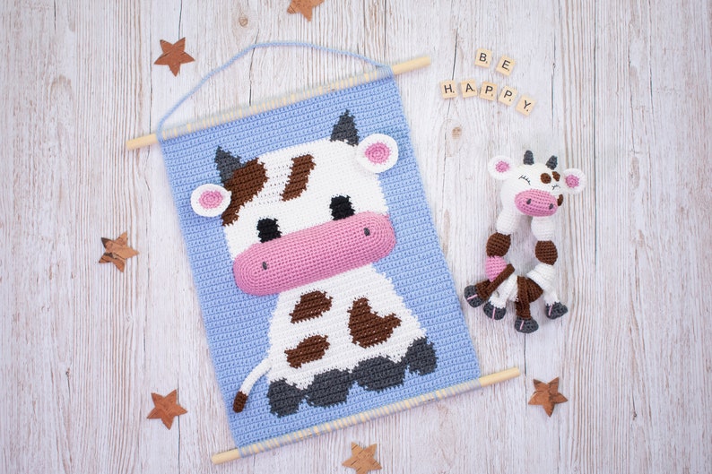 Baby cow wall hanging pattern Wall crochet decor Nursery decor pattern Crochet Decor for kids Animal Wall tapestry image 7