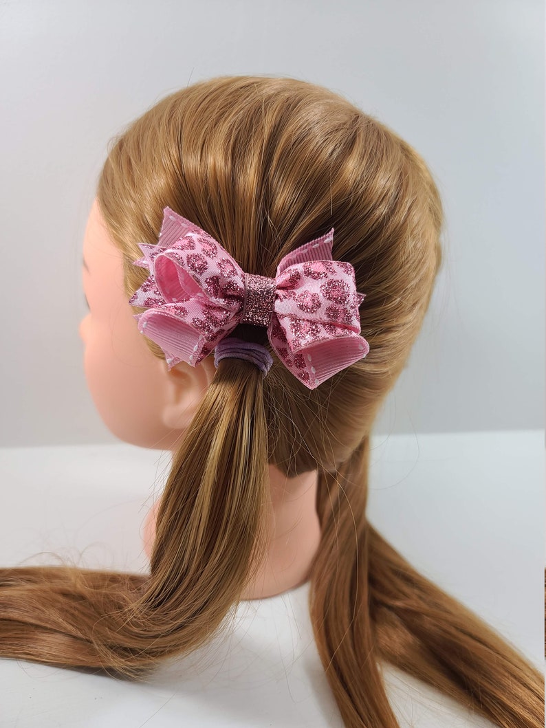 Glittery Leopard /& Pink Pigtail Boutique Bows