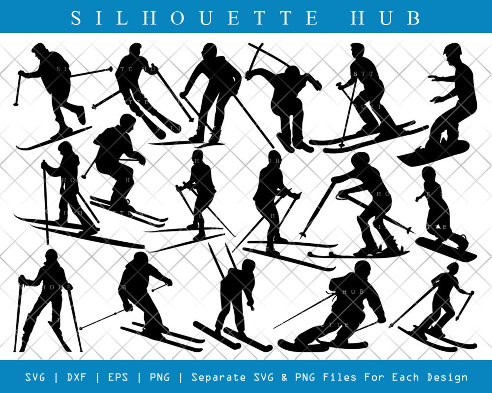 Skiing SVG Cut Files Skiing Silhouette Skiing Bundle Etsy
