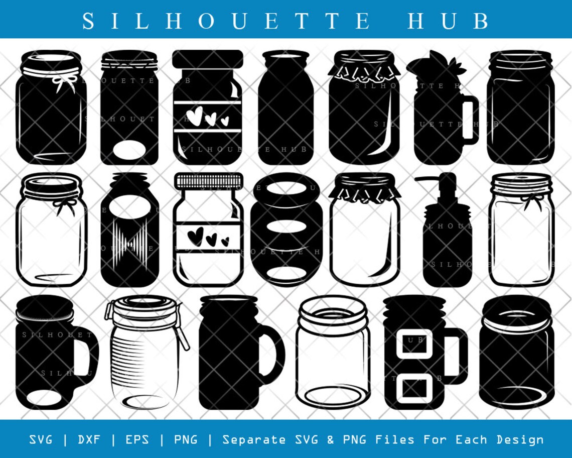 Mason Jars SVG Cut Files Mason Jars Silhouette Bottle Svg Etsy