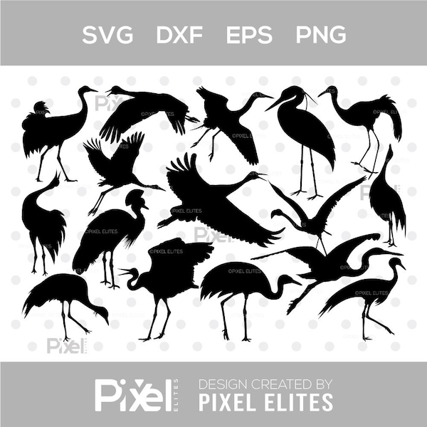Crane Bird SVG Cut Files | Flying Bird Silhouette | Sitting Bird Svg | Bird Svg | Crane Flying Svg | Crane Bird Bundle