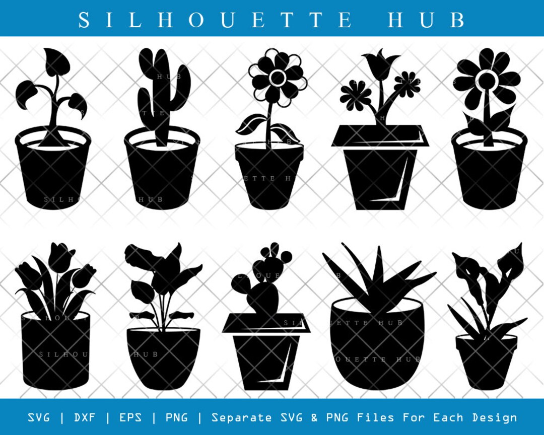 Flower in Pot SVG Cut Files Flower in Pot Silhouette Etsy