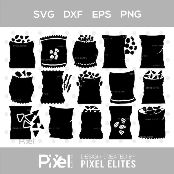 Chips Bag Silhouette Svg - Chips Packet Cricut Cut Files Png Bundle