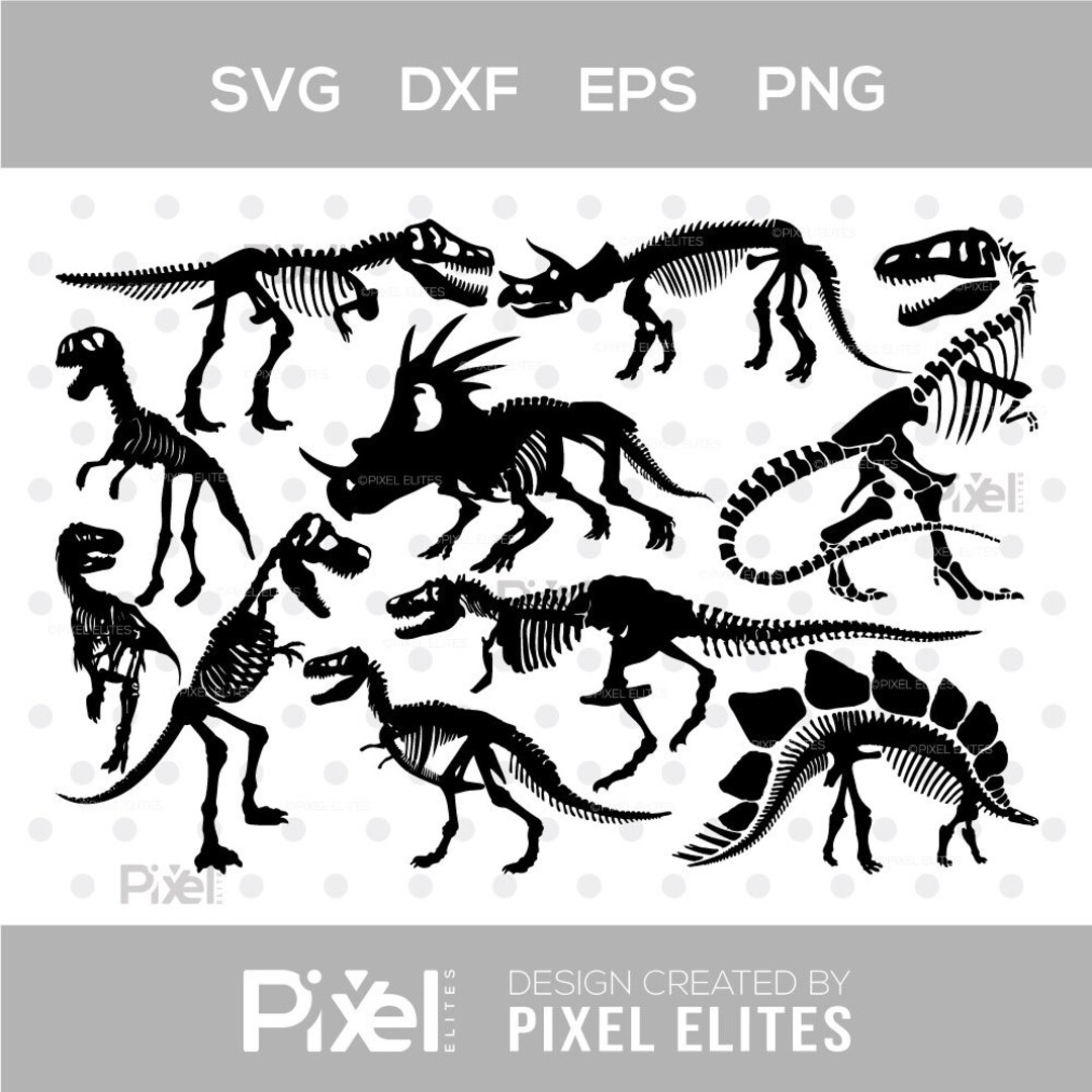 Dinosaur Skeleton SVG Cut Files Dinosaur Silhouette Dinosaur Bones Svg