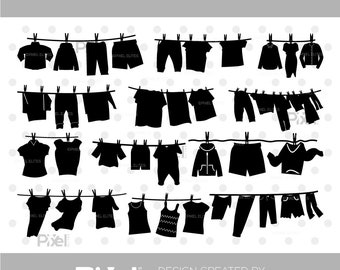 Clothesline Silhouette Svg - Line of Clothes Cricut Cut Files Png Bundle