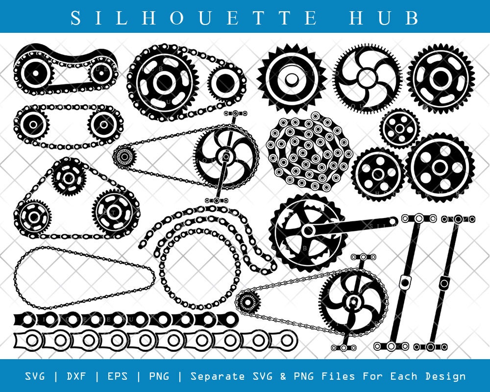 Chain Gears SVG Cut Files Chain Silhouette Bicycle Pedal Etsy Canada