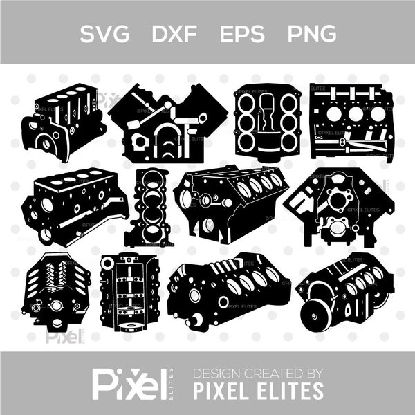 Motorblock-Silhouette, Motorblock-SVG, Zylinderblock-Svg, Motorteile-Svg, Motorblock-Bundle, SB00917