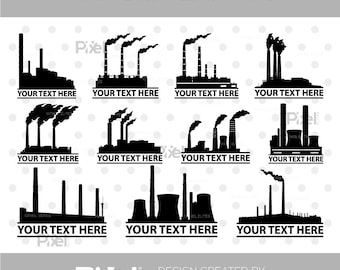 Centrale électrique au charbon Split monogramme SVG, Svg de centrale électrique de fumée de l'industrie, Svg de centrale électrique au charbon, Svg de centrale électrique, monogramme Bundle SB00023