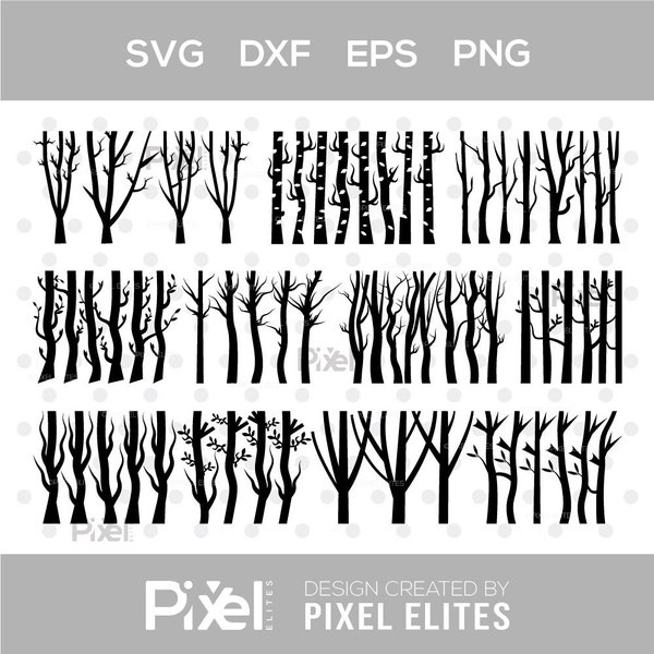 Birch Trees SVG Silhouette - Birch Tree Forest Cut File Bundle