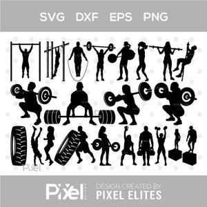 Paquete de archivos SVG de corte Cross Fit / Diseño imprimible de deporte de gimnasio de fitness para culturistas / Sublimación de silueta, dxf, eps, png